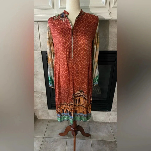 Gul Ahmed Tops - Gul Ahmed Designer Lamis Digital Silk Collection- Kurta classical print Medium